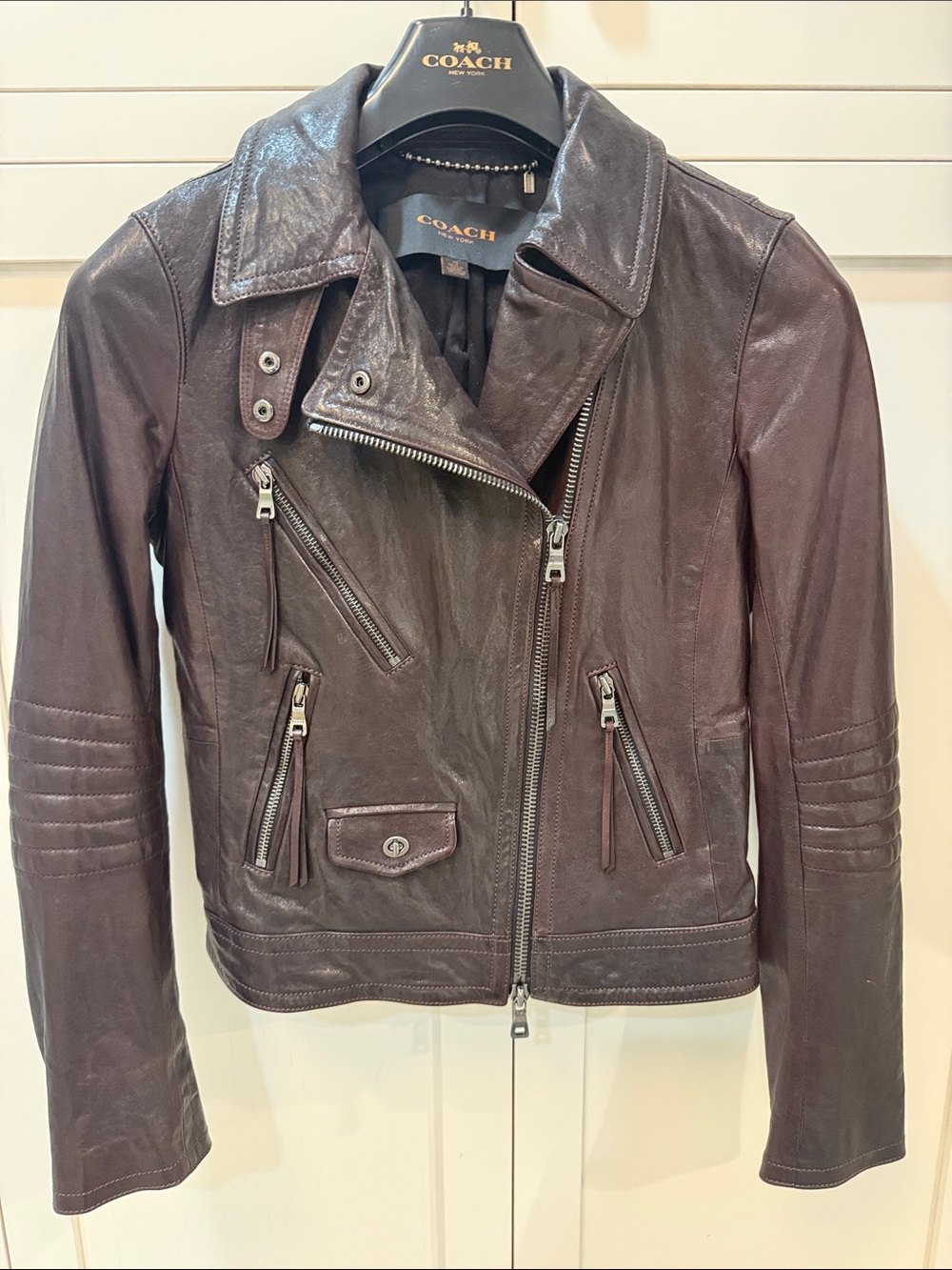 Coach Women’s Oxblood Leather Biker Jacket
